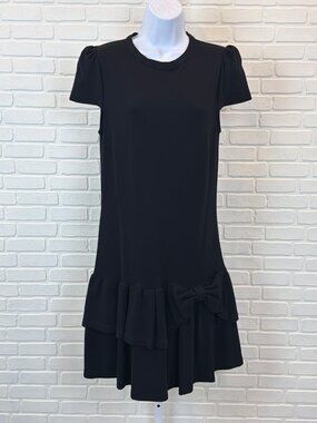 RED Valentino Drop-Waist Dress Black Bow Ruffle Hem XL